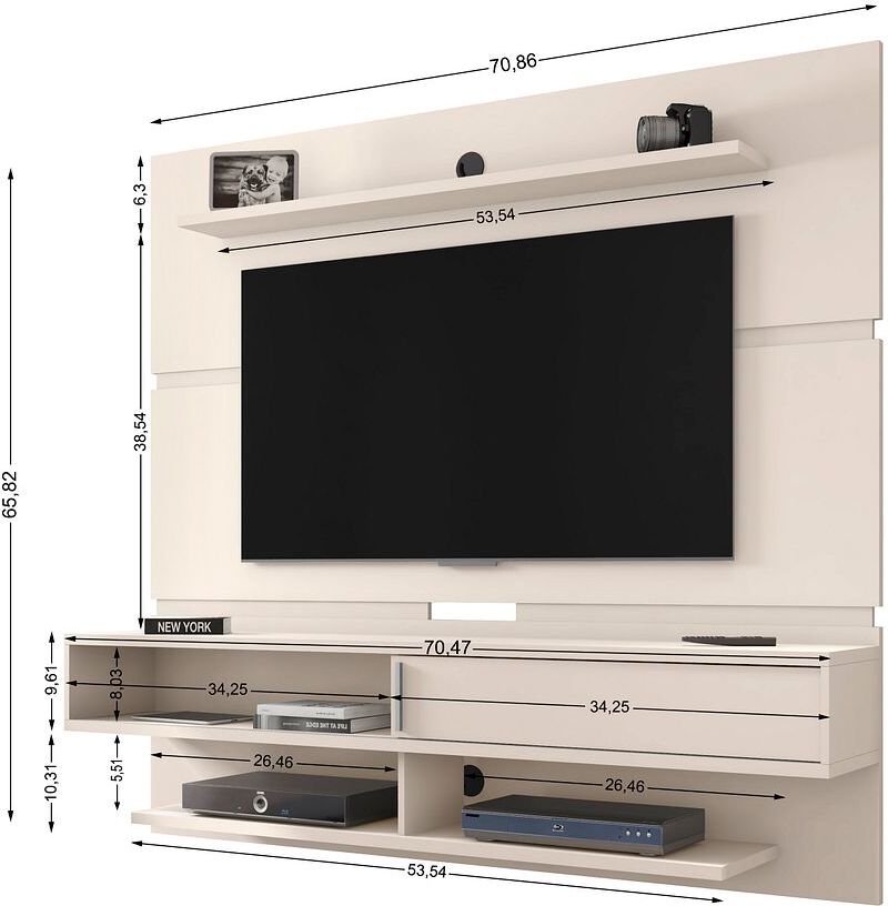 Manhattan Comfort TV & Media Units - Astor 70.86 Modern Floating Entertainment Center 2.0 with Media & Decor Shelves in Off White