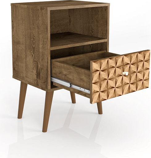 Manhattan Comfort Nightstands & Side Tables - Liberty Nightstand 1.0 in Rustic Brown and 3D Brown Prints