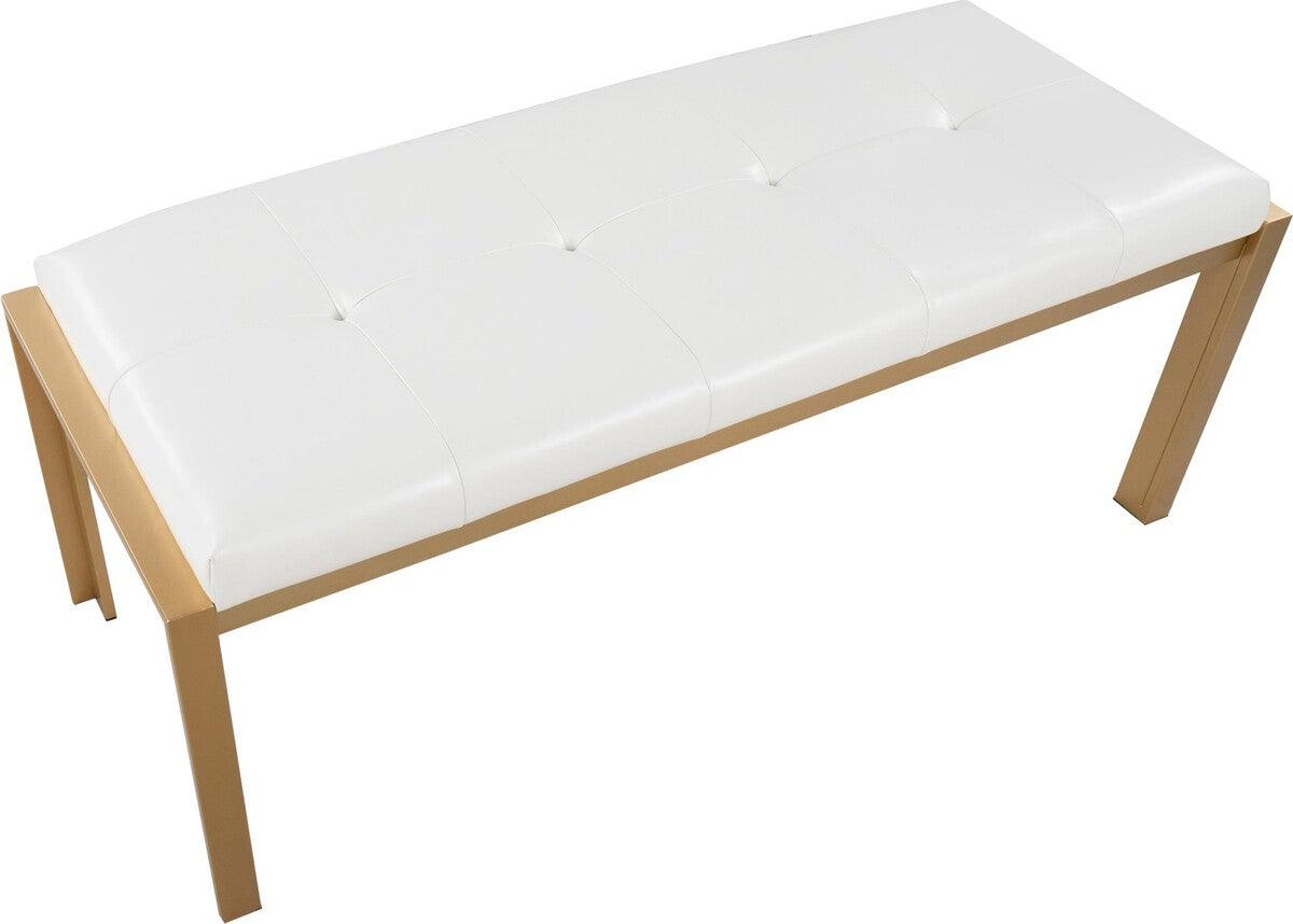 Lumisource Benches - Fuji Contemporary Bench In Gold Metal & White Faux Leather