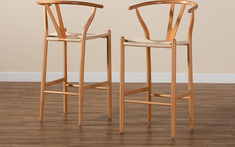 Wholesale Interiors Barstools - Paxton Natural Brown Finished Wood 2-Piece Bar Stool Set