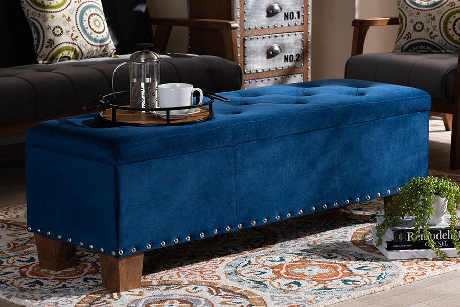 Wholesale Interiors Ottomans & Stools - Hannah Modern Ottoman Navy Blue & Brown