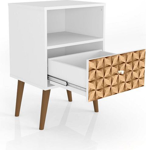 Manhattan Comfort Nightstands & Side Tables - Liberty Nightstand 1.0 in White and 3D Brown Prints