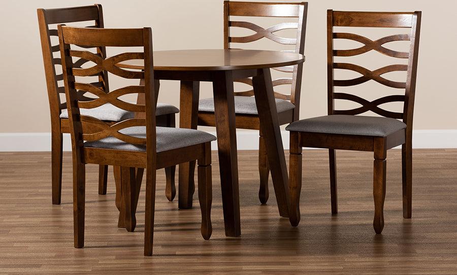 Wholesale Interiors Dining Sets - Darina Grey Fabric Upholstered and Walnut Brown Finished Wood 5-Piece Dining Set