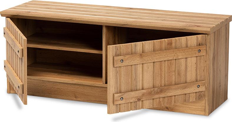 Wholesale Interiors Benches - Oswald Farmhouse Natural Oak Brown Finished Wood 2-Door Storage Bench