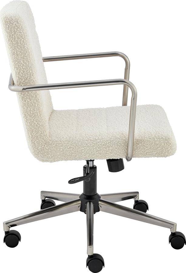 Euro Style Task Chairs - Leander Low Back Office Chair in Ivory with Brushed Nickel Armrests/Base