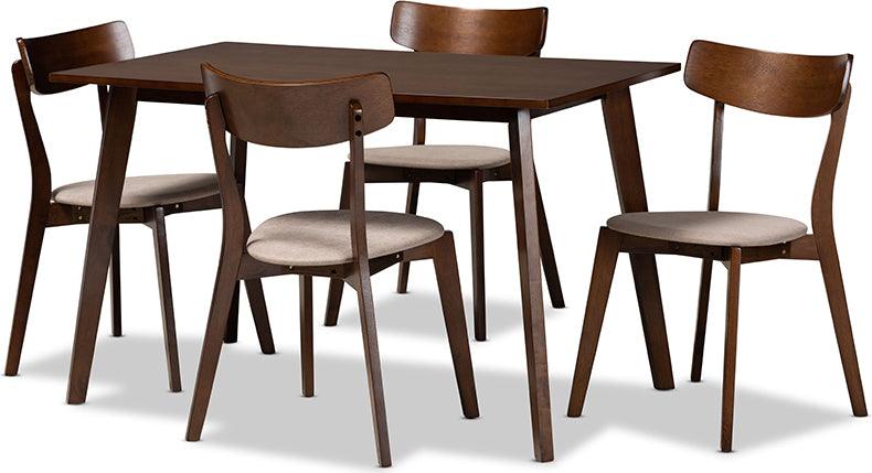 Wholesale Interiors Dining Sets - Nori Light Beige Fabric Upholstered and Walnut Brown Finished Wood 5-Piece Dining Set