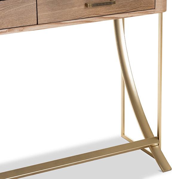 Wholesale Interiors Consoles - Lafoy Natural Brown Finished Wood & Gold Finished 2-Drawer Console Table