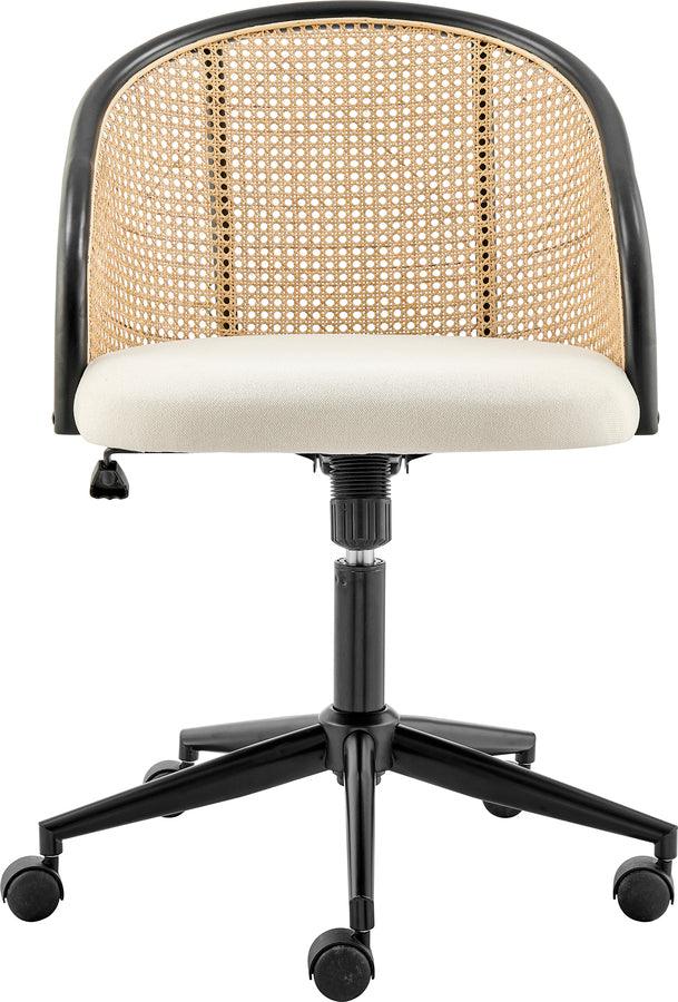 Euro Style Task Chairs - Dagmar Office Chair with Frame/Base in Black, Natural Cane Back, and Beige Fabric Seat