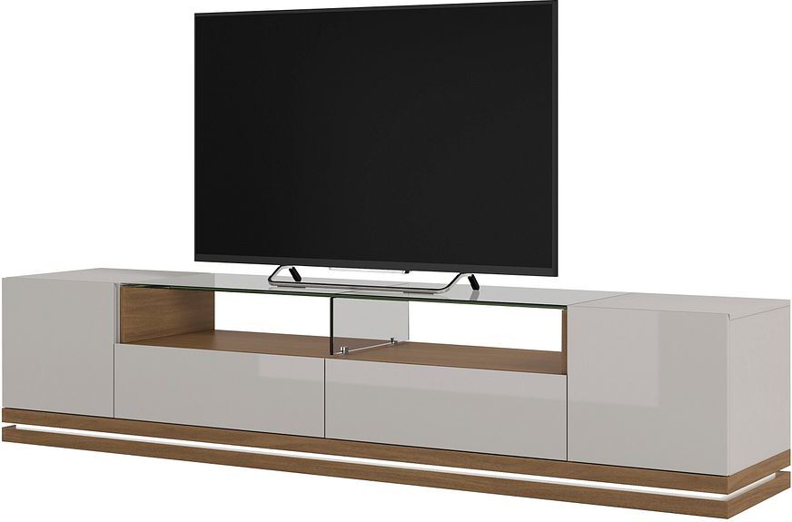 Manhattan Comfort TV & Media Units - Vanderbilt TV Stand with LED Lights in Off White & Maple Cream