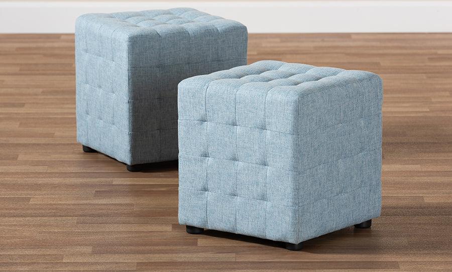 Wholesale Interiors Ottomans & Stools - Elladio Modern And Contemporary Light Blue Fabric Upholstered Tufted Cube Ottoman Set Of 2