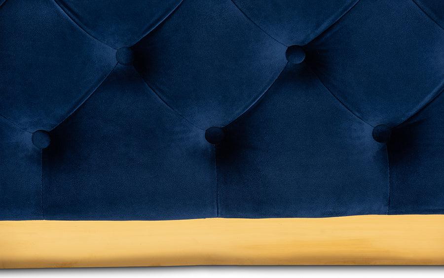 Wholesale Interiors Ottomans & Stools - Verene Glam & Luxe Royal Blue Velvet Gold Finished Square Cocktail Ottoman