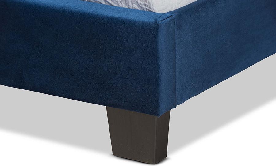 Wholesale Interiors Beds - Benjen Glam Navy Blue Velvet Fabric Upholstered Twin Size Panel Bed