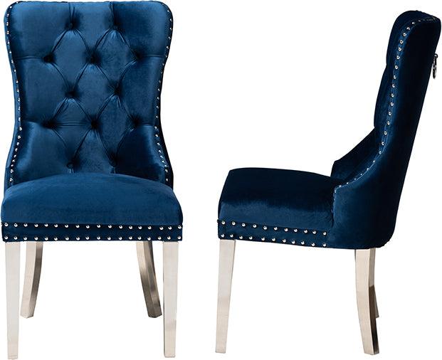 Honora Contemporary Glam and Luxe Navy Blue Velvet Fabric and Silver Metal 2 Piece Dining Chair Set