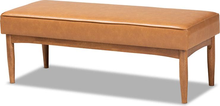 Wholesale Interiors Benches - Arvid Tan Faux Leather & Walnut Brown Wood Dining Bench