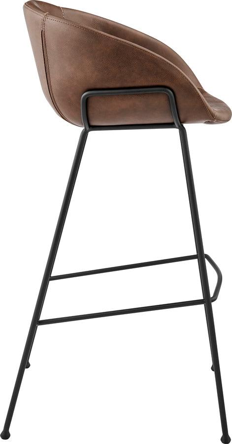 Euro Style Barstools - Zach Bar Stool with Brown Leatherette and Matte Black Powder Coated Steel Frame and Legs - Set of 2