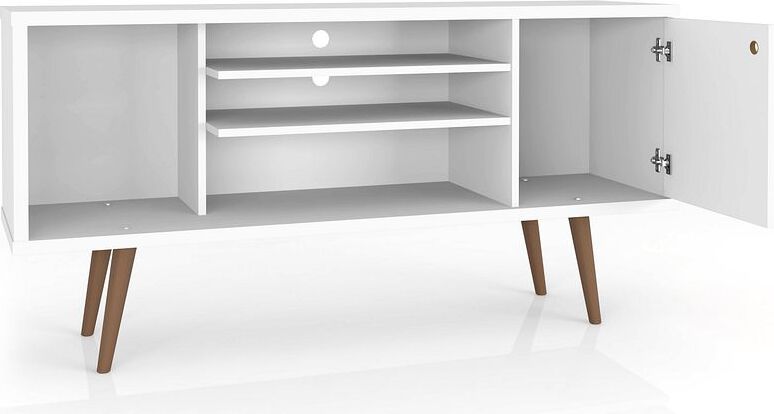 Manhattan Comfort TV & Media Units - Liberty 53.14" Mid-Century - Modern TV Stand with 5 Shelves & 1 Door in White & 3D Brown Prints