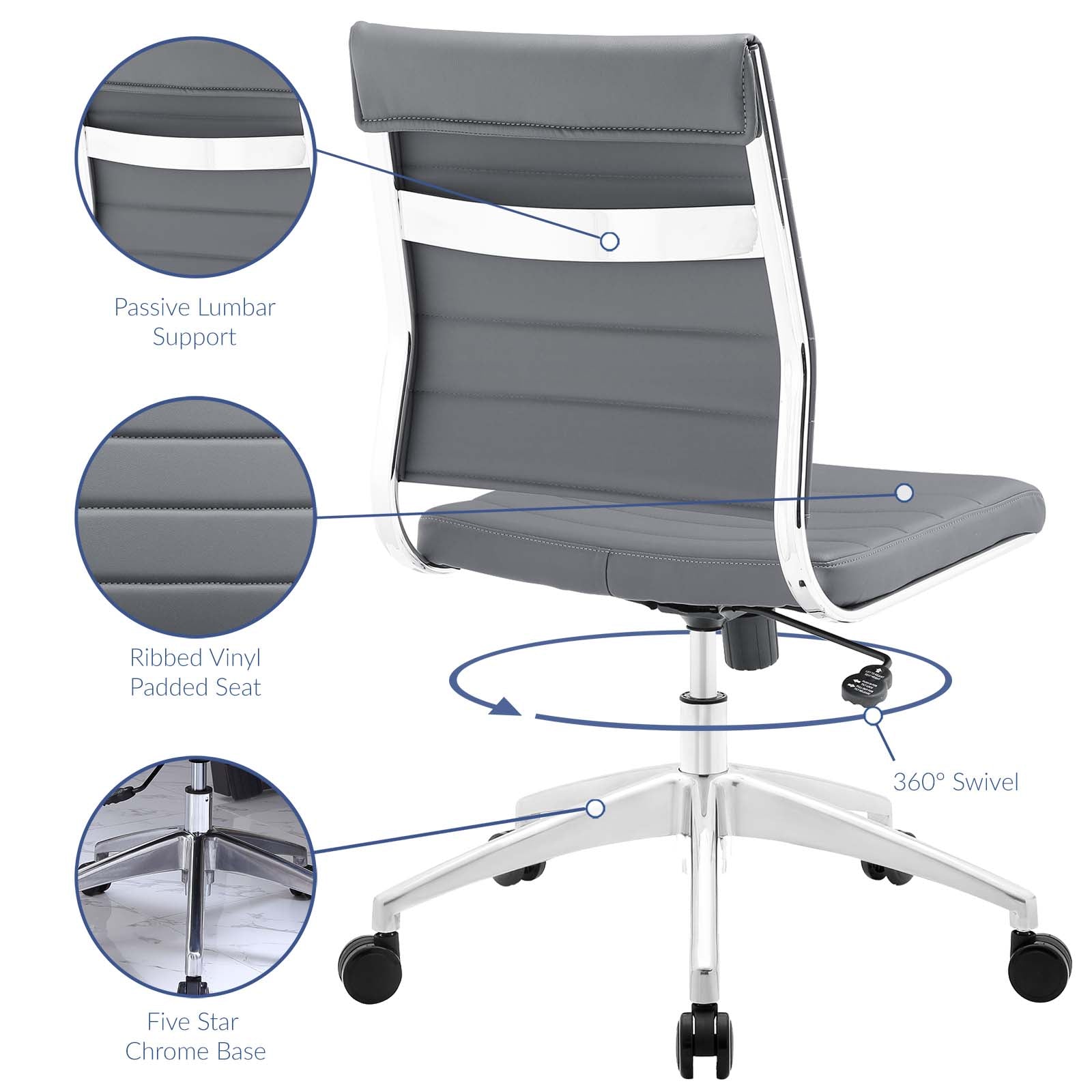 Modway Task Chairs - Jive Armless Mid Back Office Chair Gray