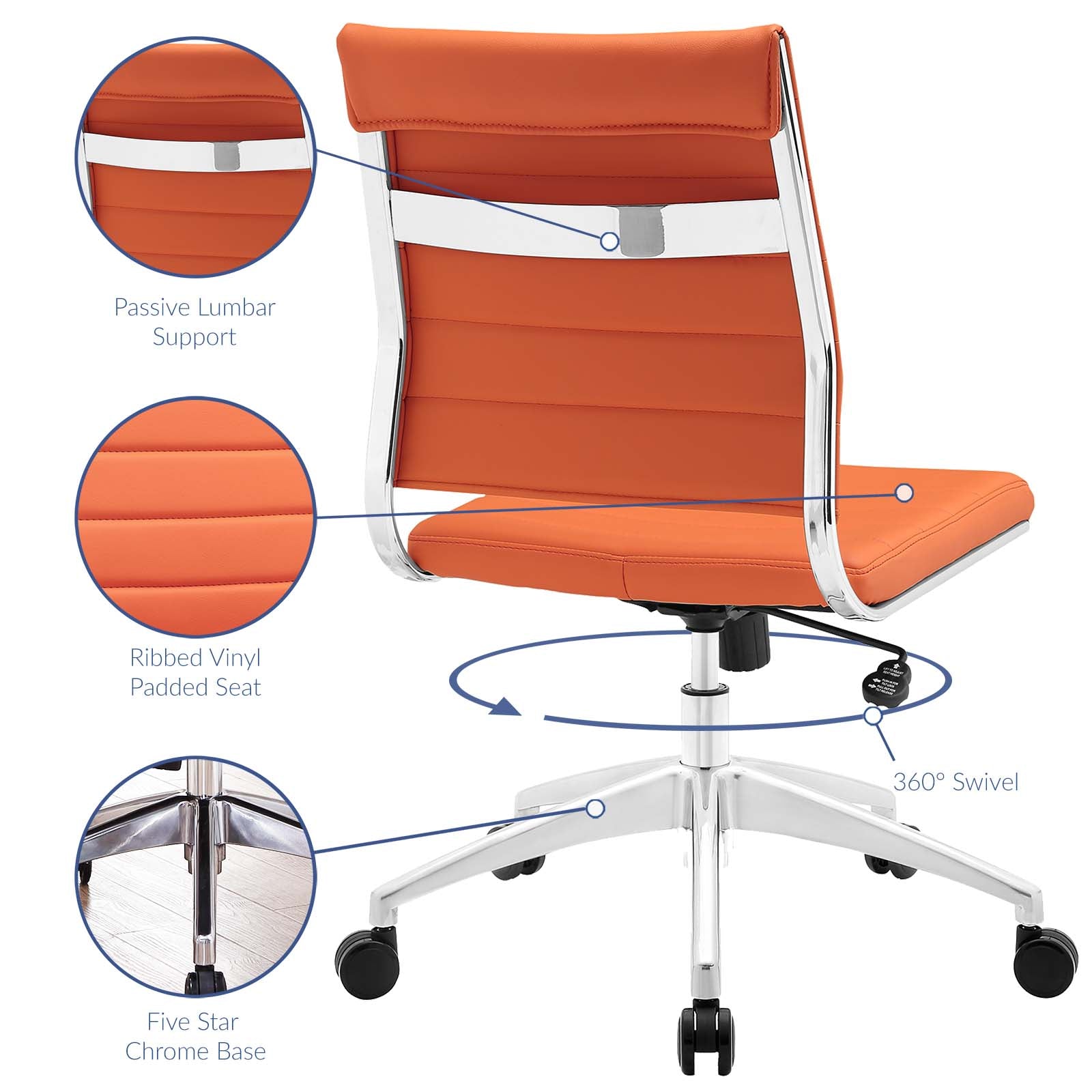 Mid-Back Orange Mesh Padded Swivel Task Office Chair with Chrome