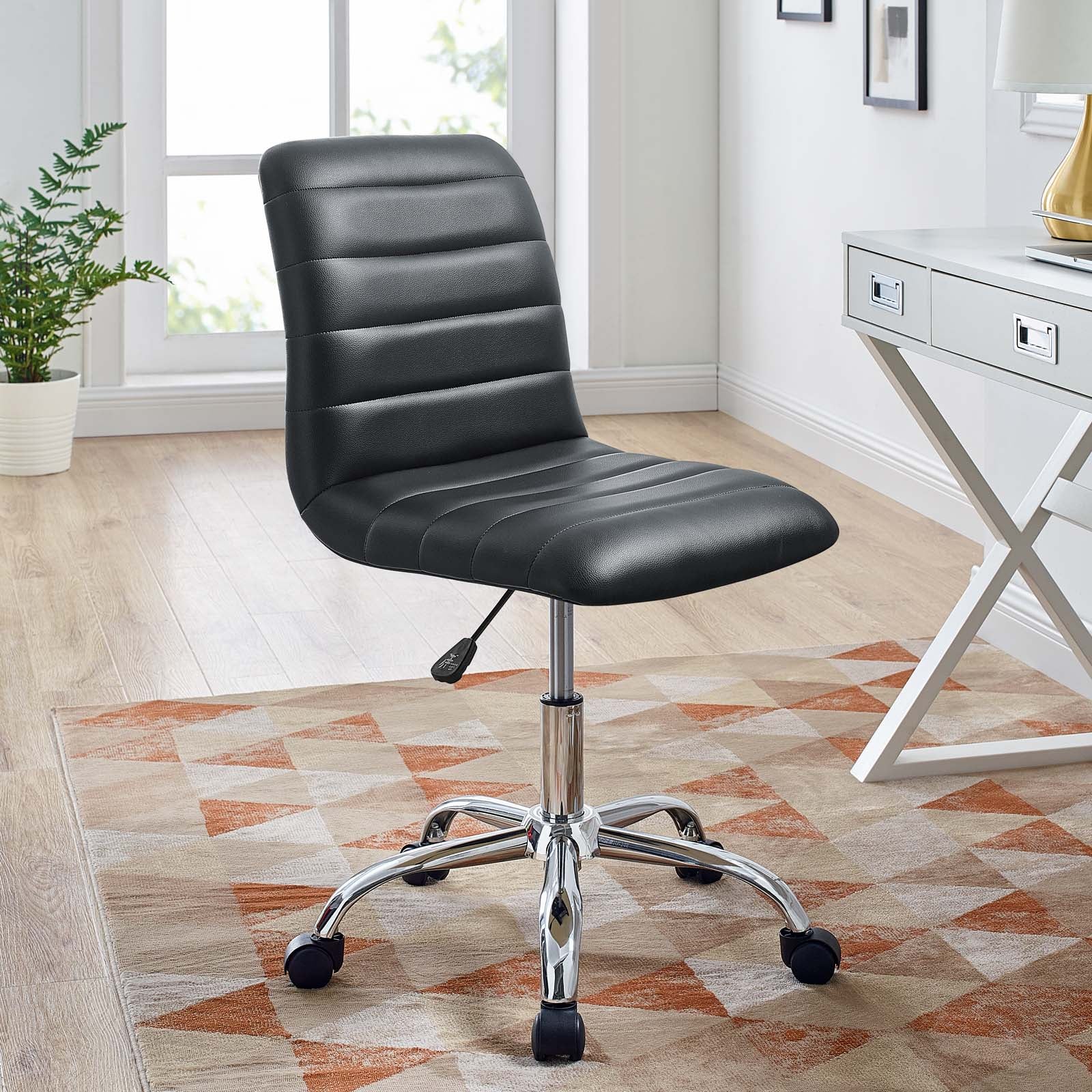 Modway Task Chairs - Ripple Armless Mid Back Vinyl Office Chair Black