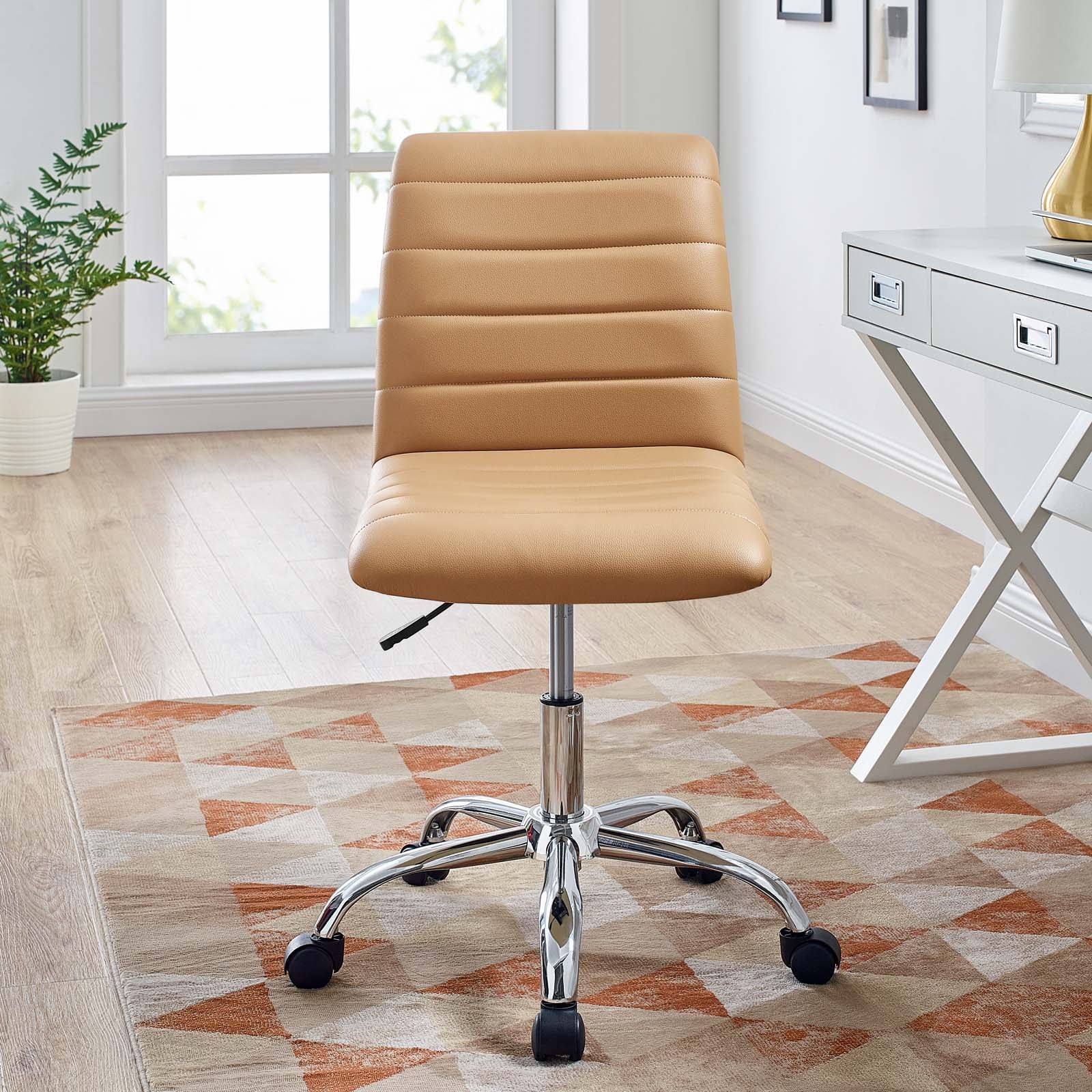 Modway Task Chairs - Ripple Armless Mid Back Vinyl Office Chair Tan