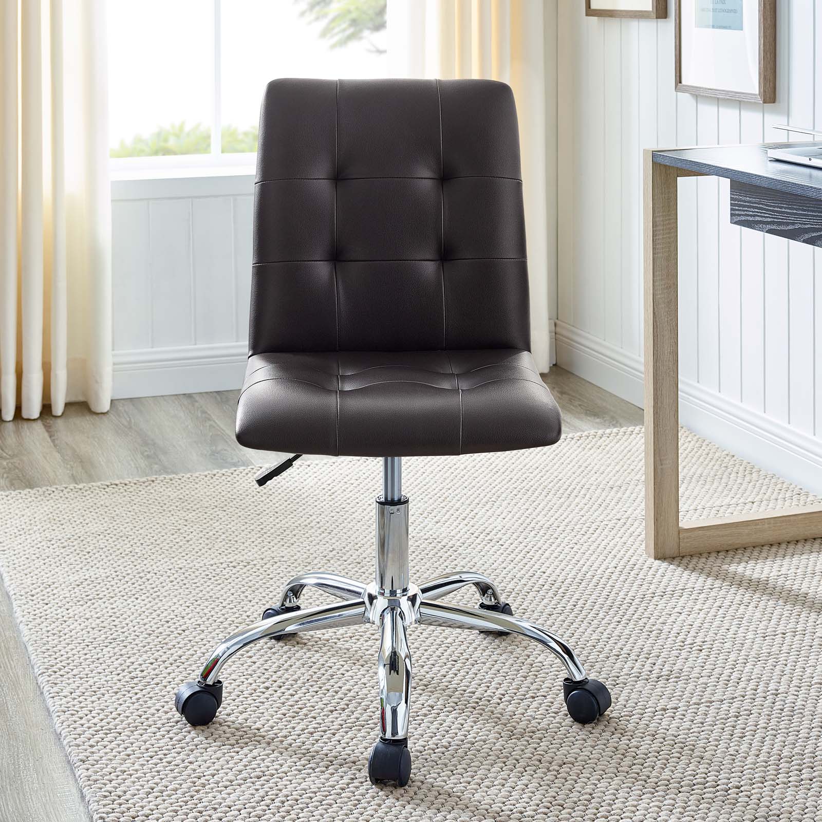 Brown armless 2024 office chair