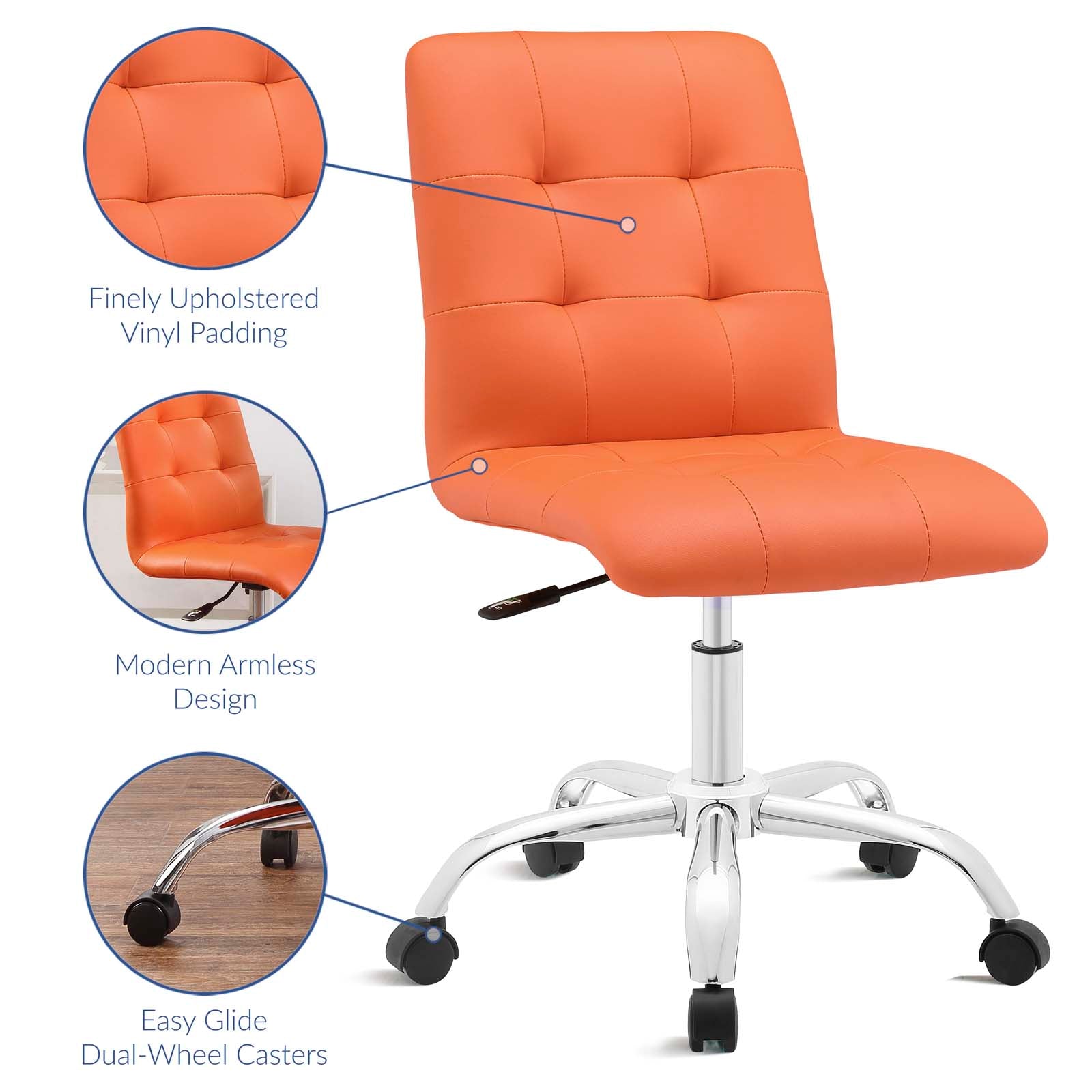 Modway Task Chairs - Prim Armless Mid Back Office Chair Orange