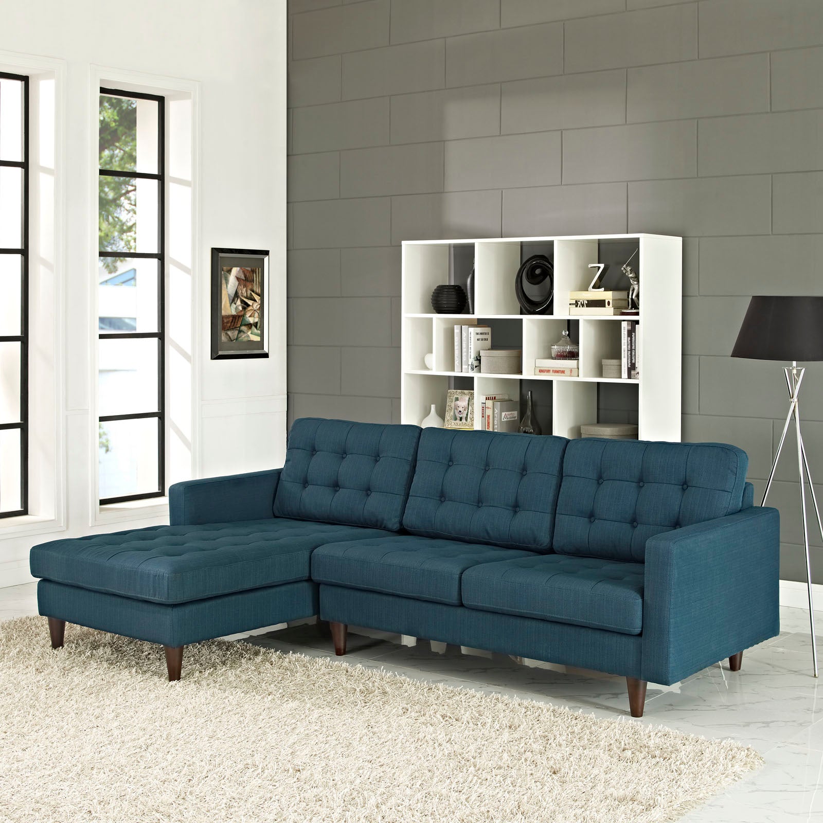 Modway Sectional Sofas - Empress Left-Extended Upholstered Fabric Sectional Sofa Azure