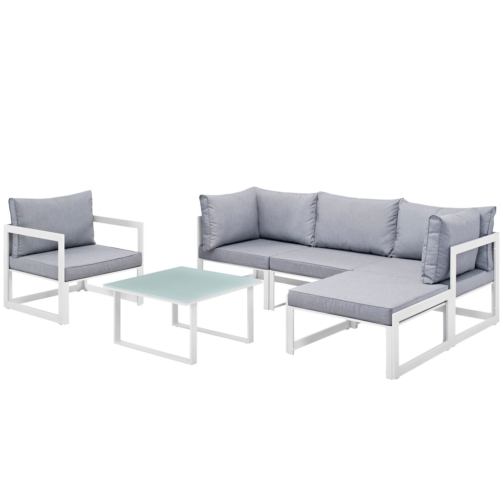 Modway Outdoor Conversation Sets - Fortuna 6 Piece Outdoor 120"W Patio Sectional Sofa Set White Gray