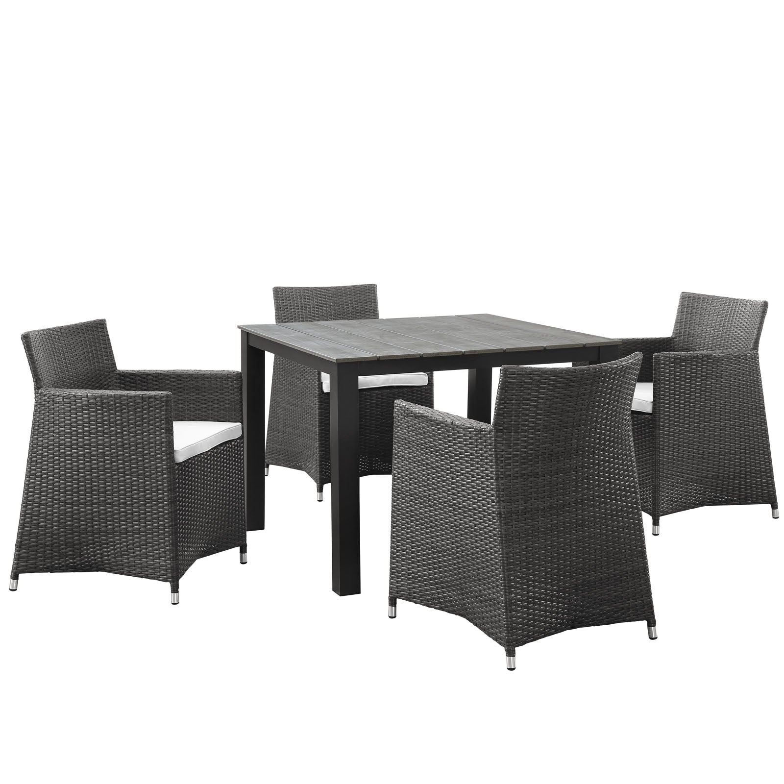 Modway Outdoor Dining Sets - Junction 5 Piece Outdoor Patio White & Brown Dining Set