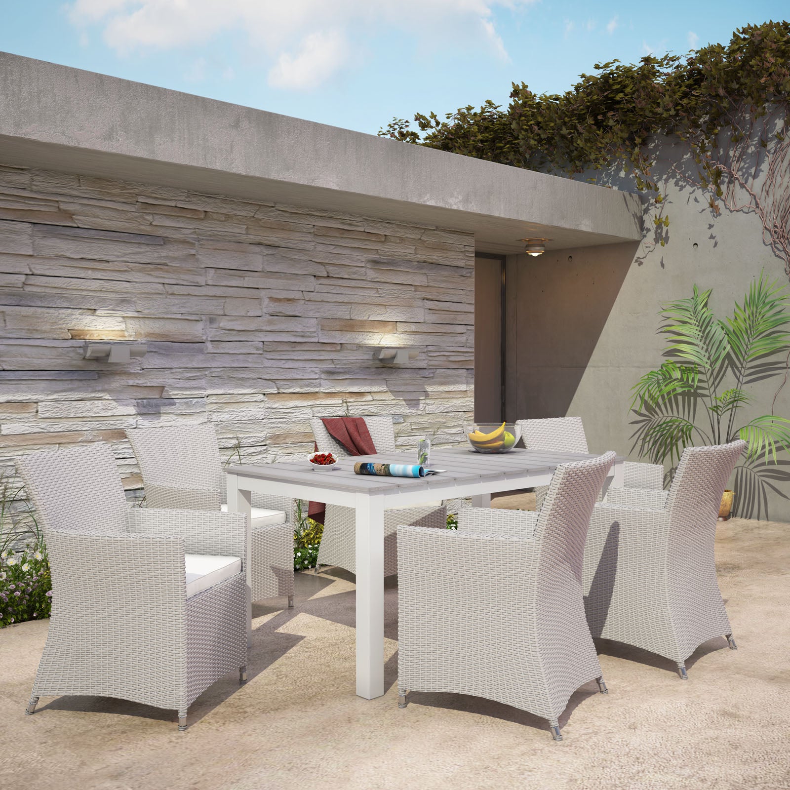 Modway Outdoor Dining Sets - Junction 7 Piece Outdoor Patio White & Gray Dining Set