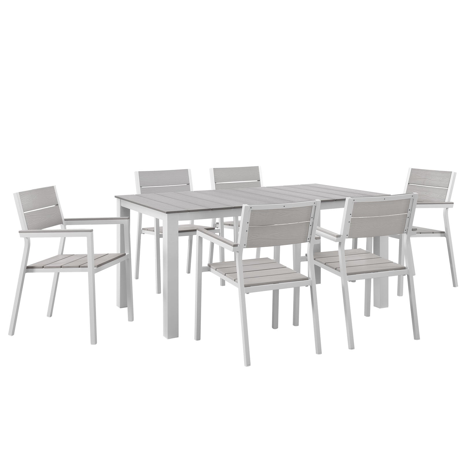 Modway Outdoor Dining Sets - Maine 7 Piece Outdoor Patio Light Gray & White Dining Set