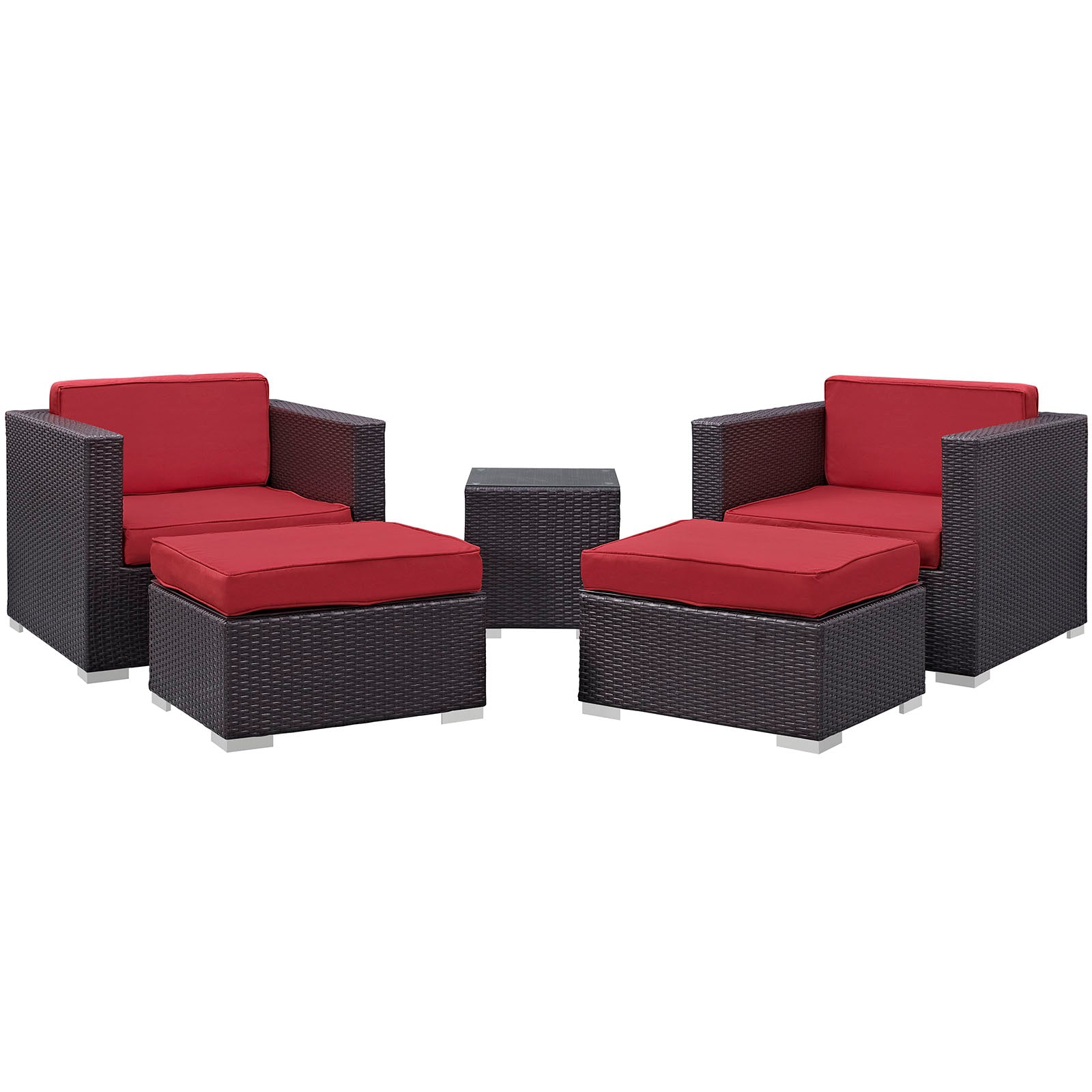 Modway Outdoor Conversation Sets - Convene 5 Piece Outdoor Patio Sectional Set Espresso Red