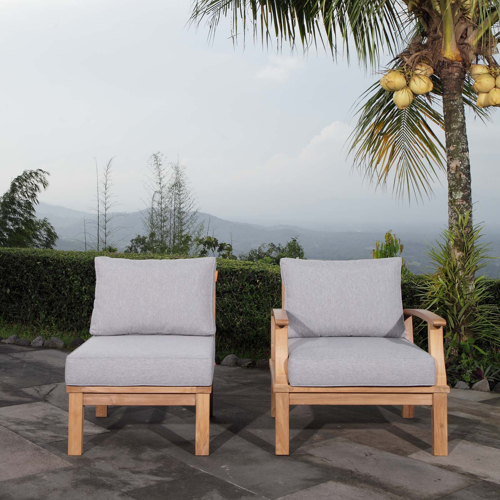 Modway Outdoor Conversation Sets - Marina 2 Piece Outdoor 65 W Patio Teak Set Natural Gray