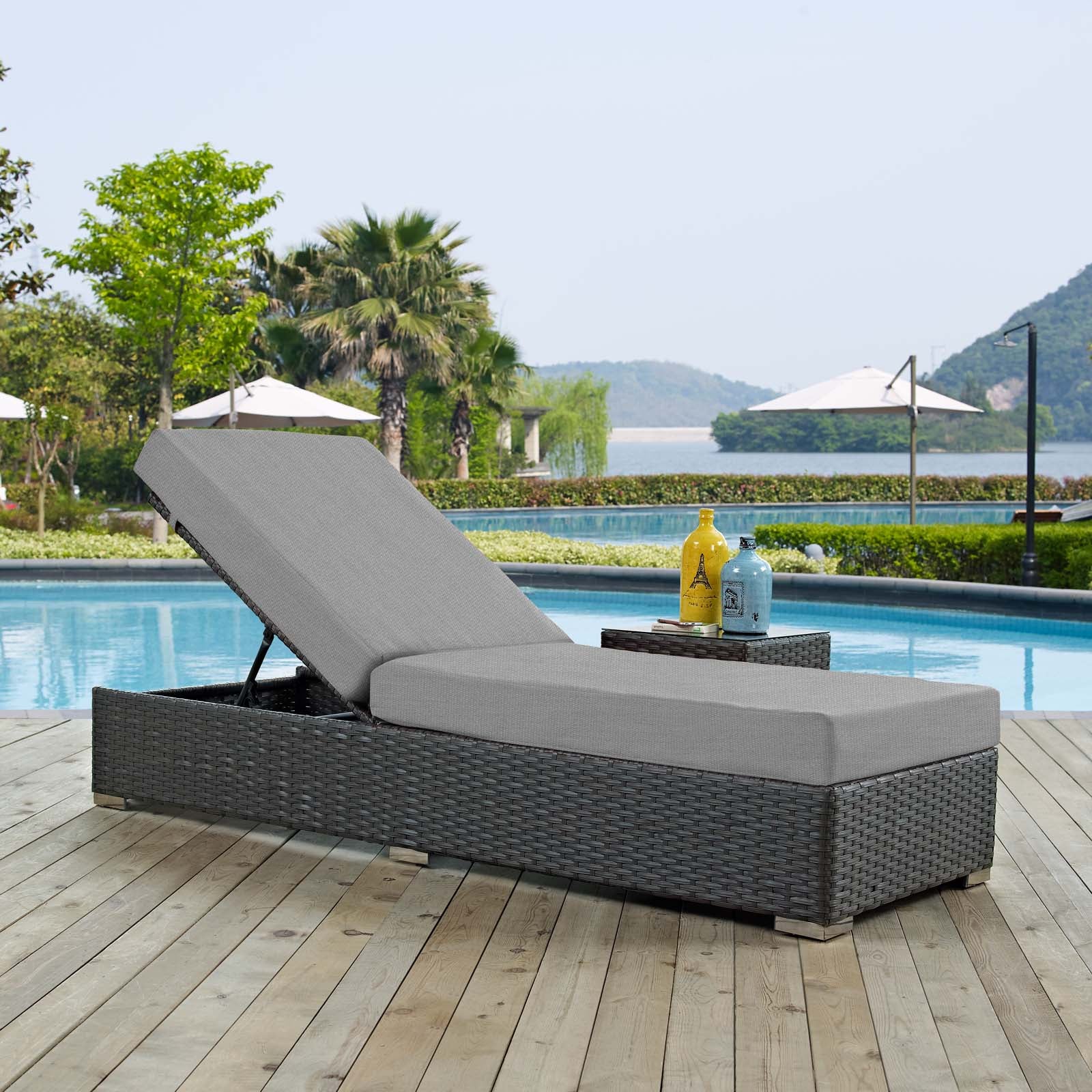 Modway Outdoor Loungers - Sojourn Outdoor Patio Sunbrella Chaise Lounge Canvas Gray