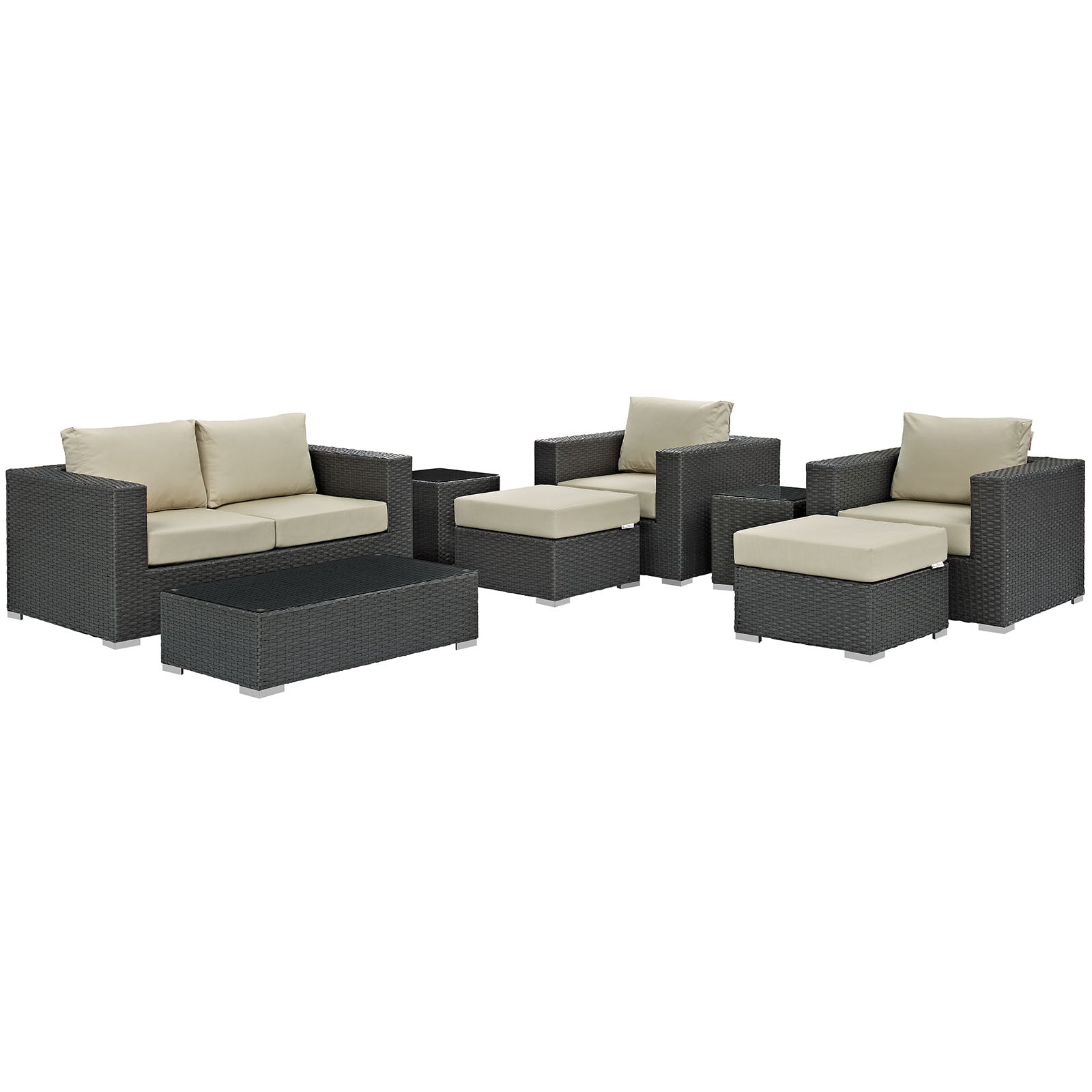 Modway Outdoor Conversation Sets - Sojourn 8 Piece Outdoor Patio Sunbrella Sectional Set Canvas Antique Beige