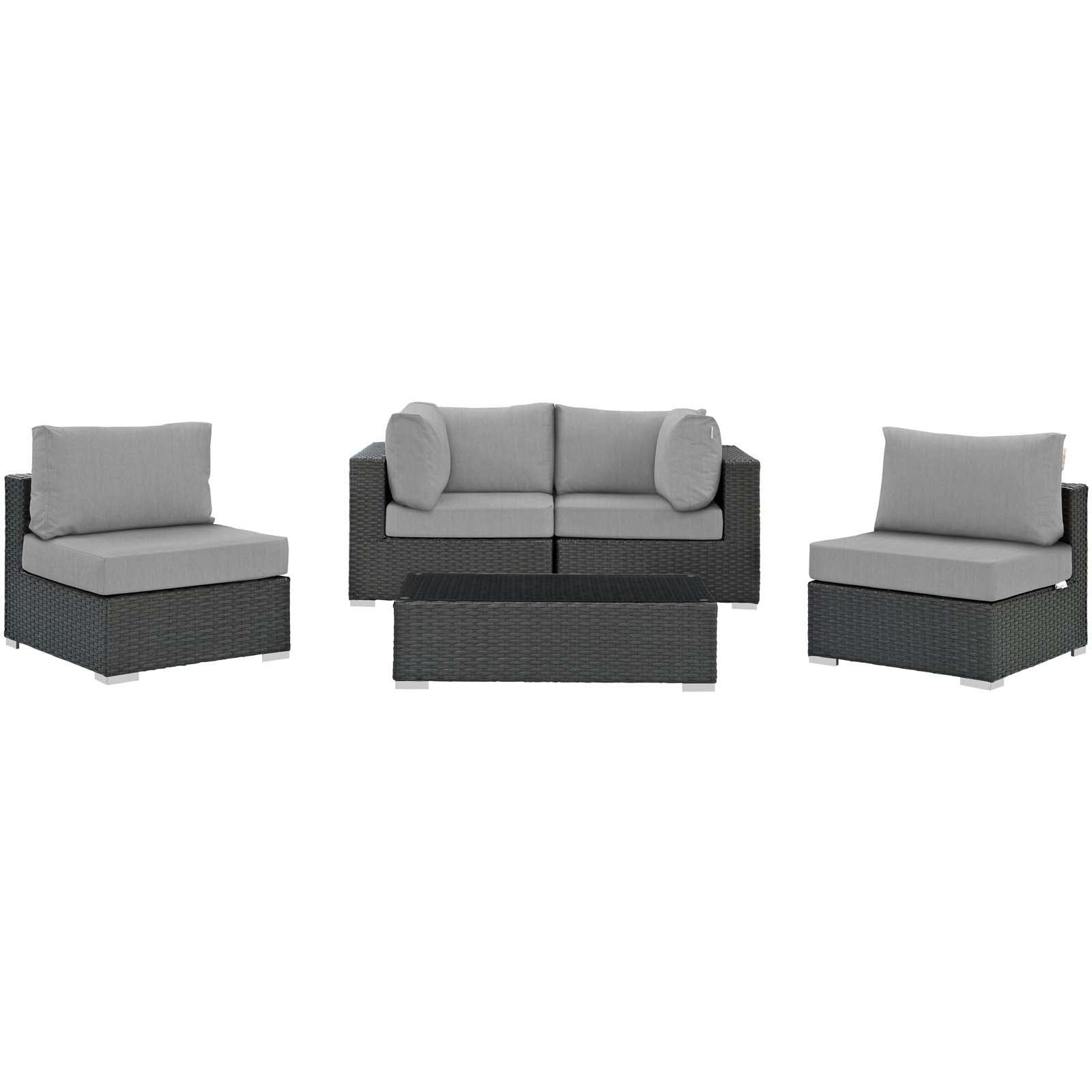 Modway Outdoor Conversation Sets - Sojourn 5 Piece Outdoor Patio Sunbrella Sectional Set Gray