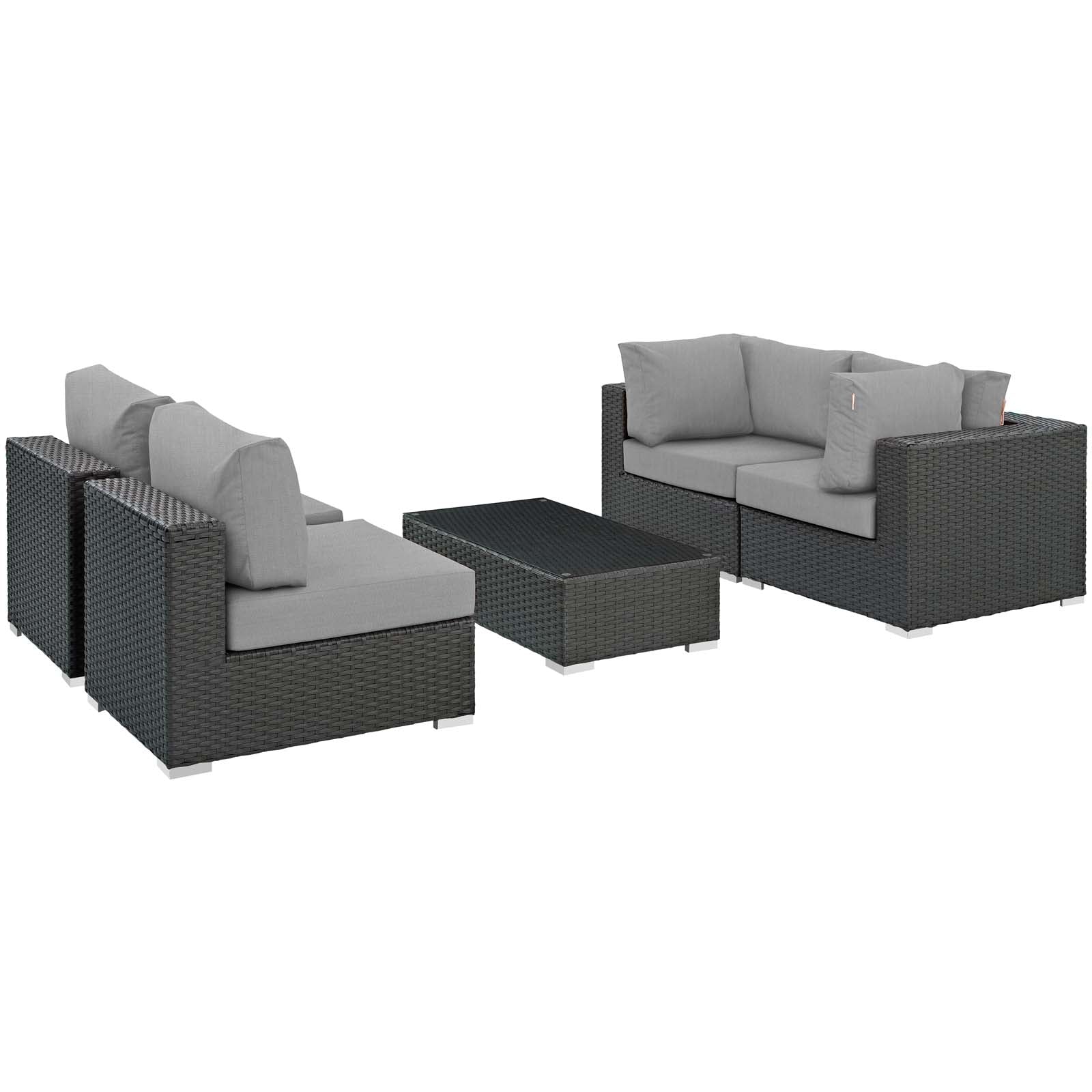 Modway Outdoor Conversation Sets - Sojourn 5 Piece Outdoor Patio Sunbrella Sectional Set Gray