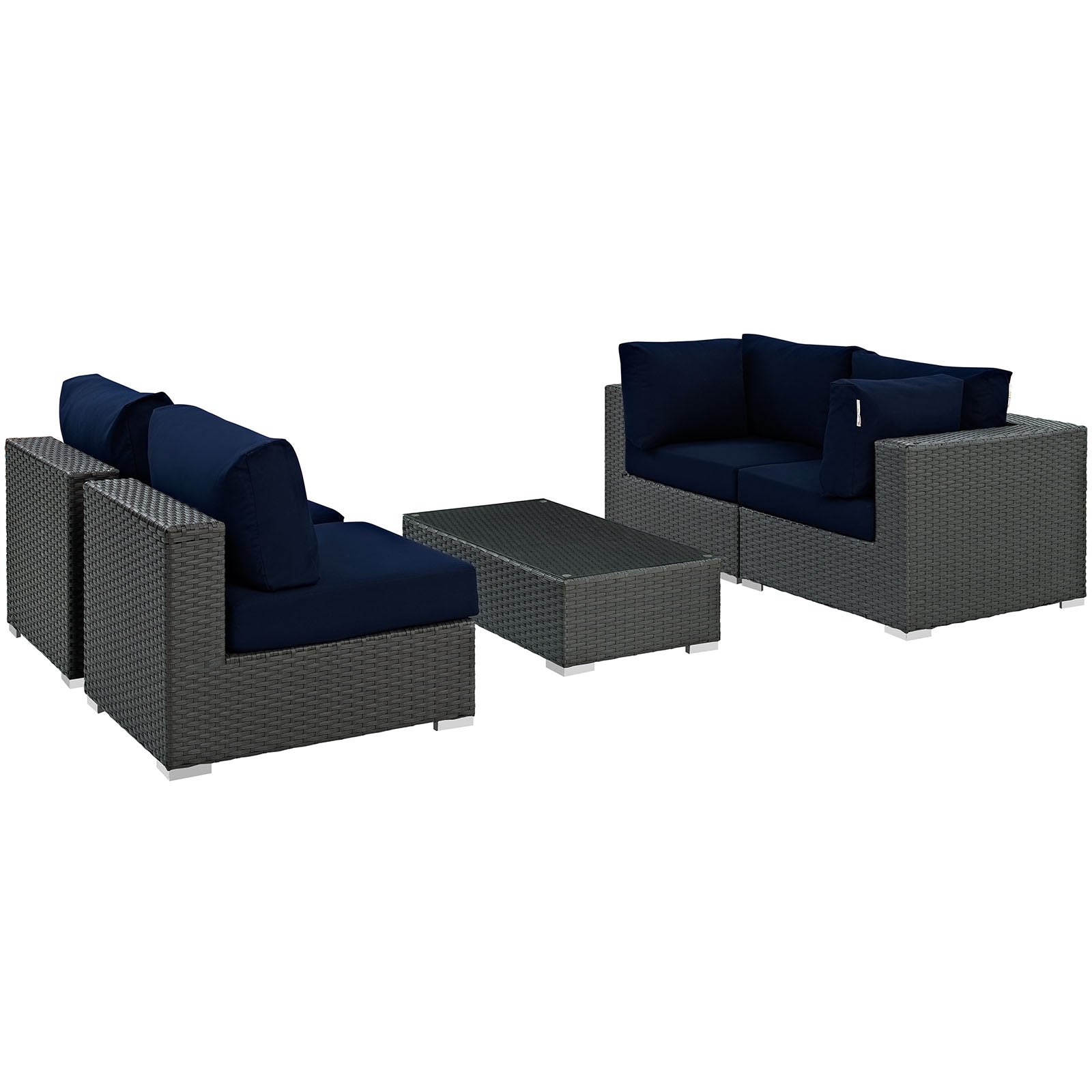 Modway Outdoor Conversation Sets - Sojourn 5 Piece Outdoor Patio Sunbrella Sectional Set Navy