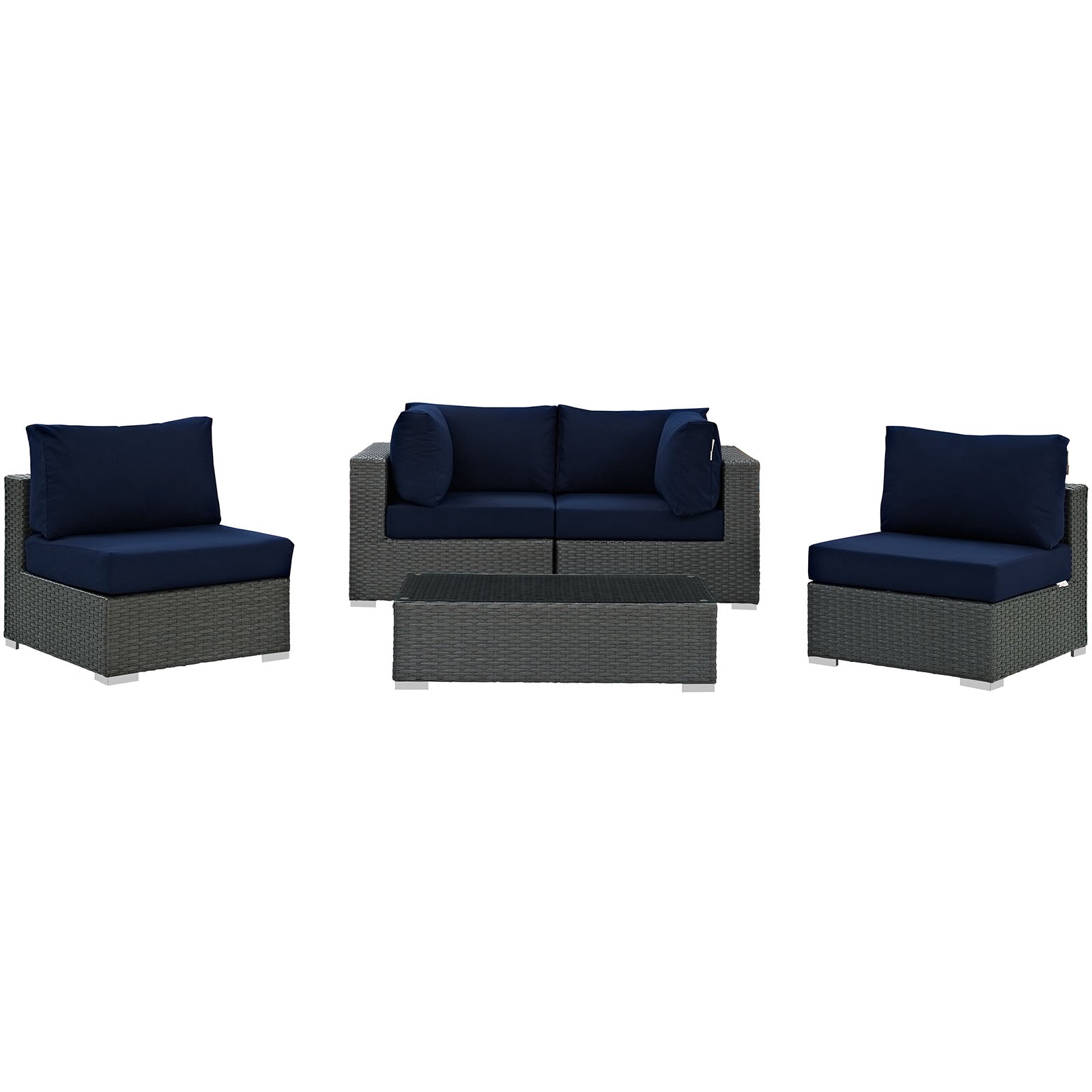 Modway Outdoor Conversation Sets - Sojourn 5 Piece Outdoor Patio Sunbrella Sectional Set Navy