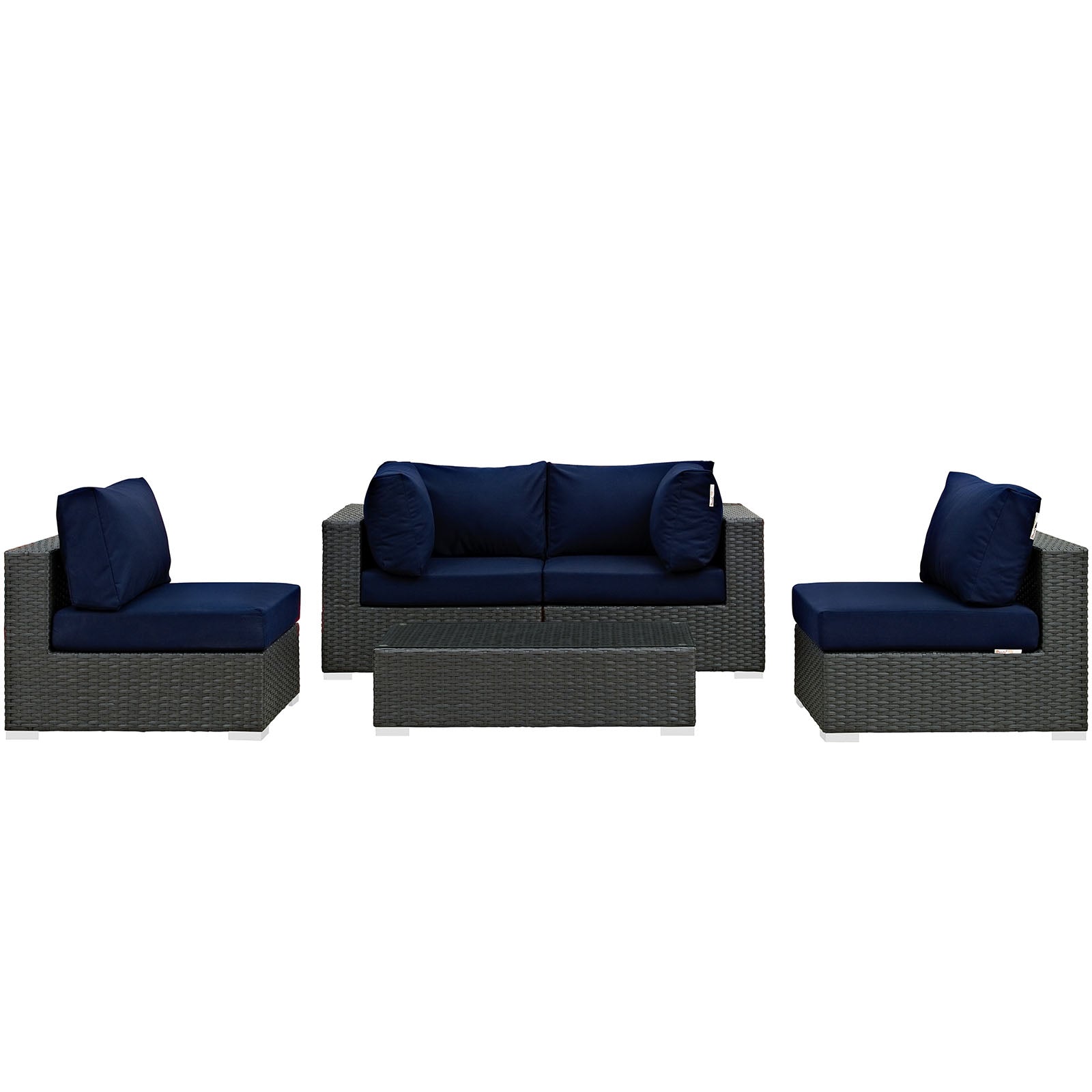 Modway Outdoor Conversation Sets - Sojourn 5 Piece Outdoor Patio Sunbrella Sectional Set Navy