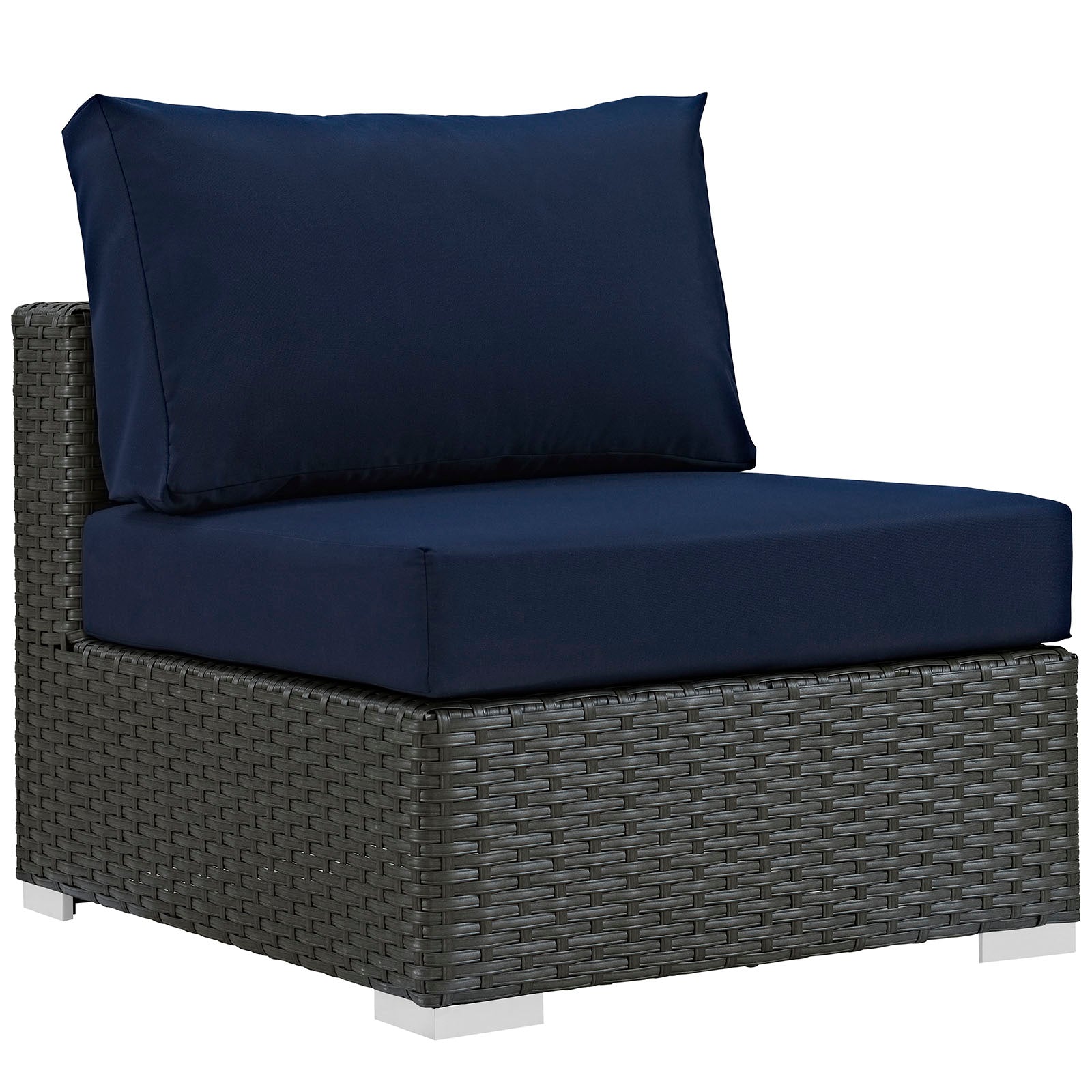 Modway Outdoor Conversation Sets - Sojourn 5 Piece Outdoor Patio Sunbrella Sectional Set Navy