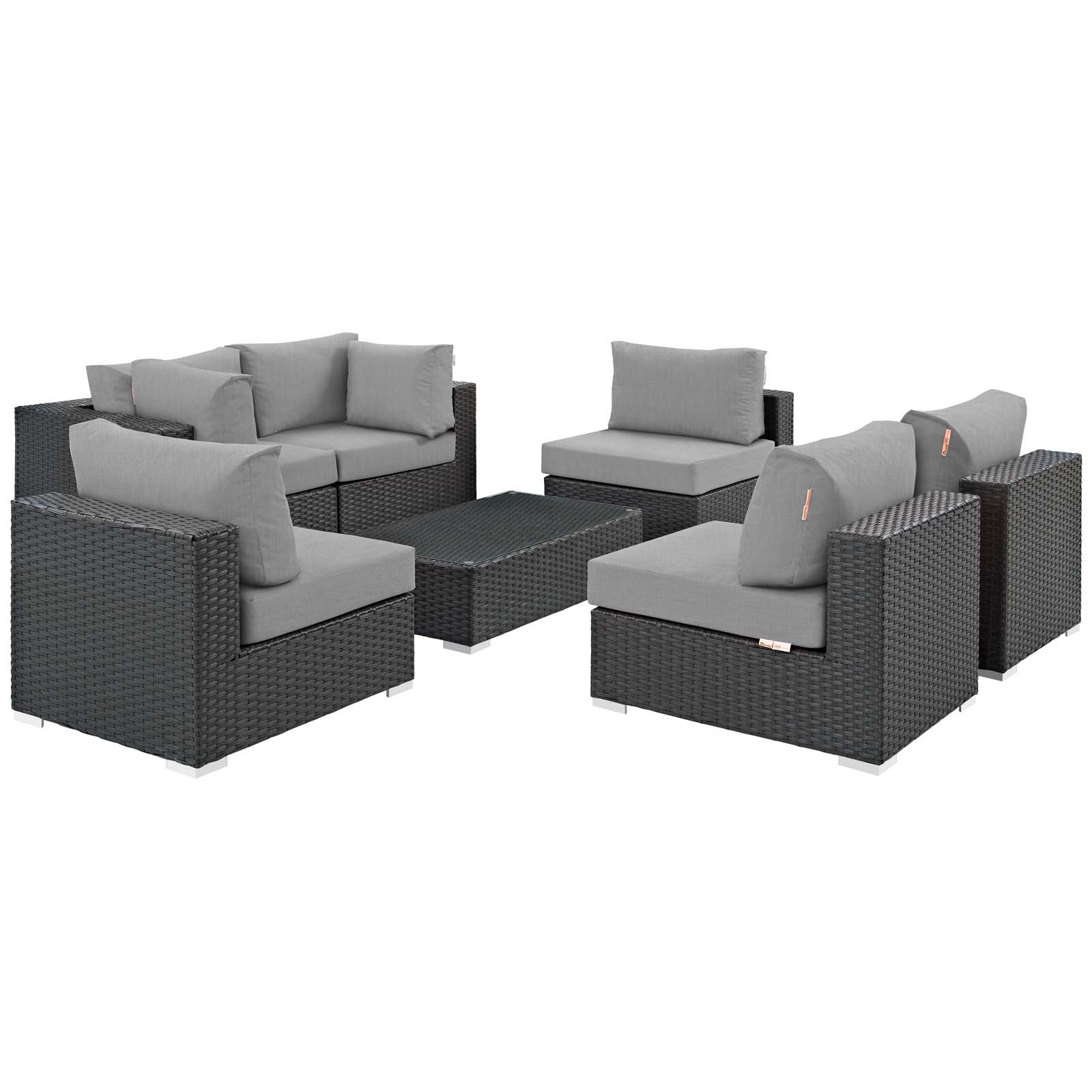 Modway Outdoor Conversation Sets - Sojourn 7 Piece Outdoor Patio Sunbrella Sectional Set Gray