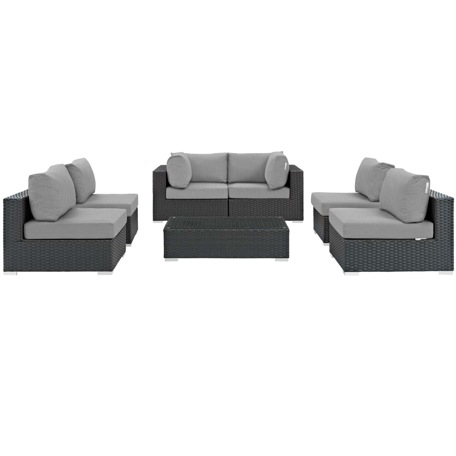 Modway Outdoor Conversation Sets - Sojourn 7 Piece Outdoor Patio Sunbrella Sectional Set Gray