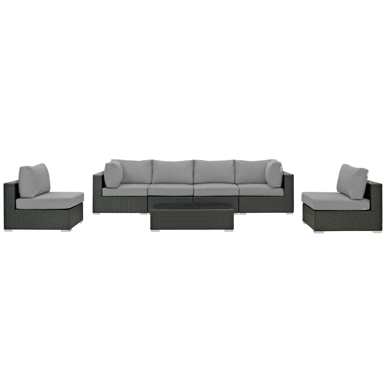 Modway Outdoor Conversation Sets - Sojourn 7 Piece Outdoor Patio Sunbrella Sectional Set Gray