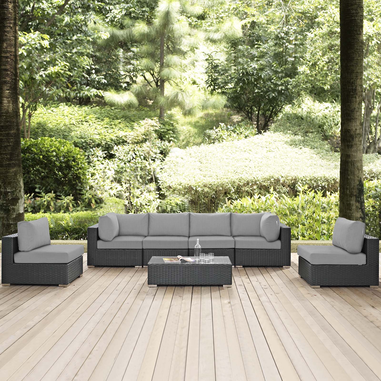 Modway Outdoor Conversation Sets - Sojourn 7 Piece Outdoor Patio Sunbrella Sectional Set Gray