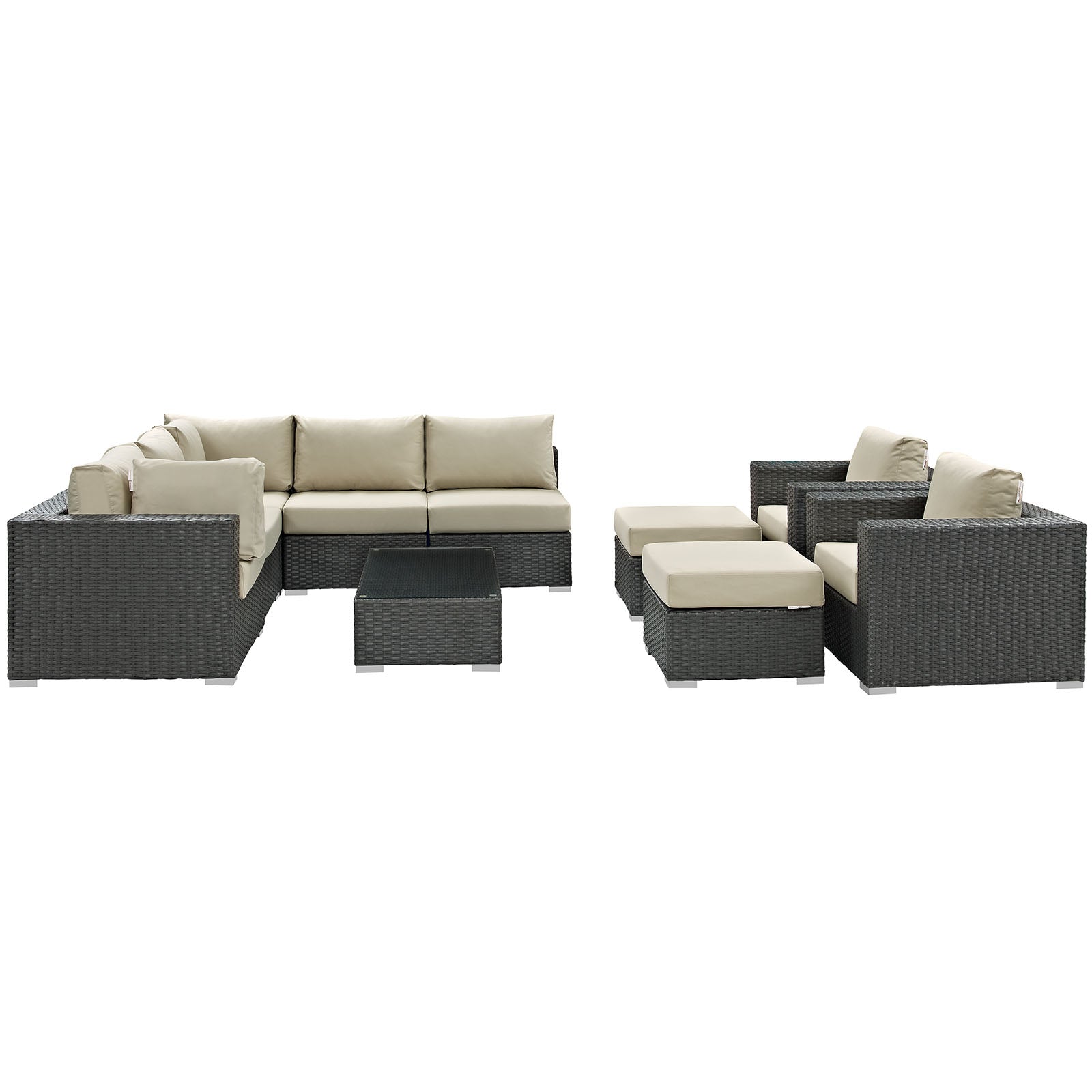 Modway Outdoor Conversation Sets - Sojourn 10 Piece Outdoor Patio Sunbrella Sectional Set Antique Beige