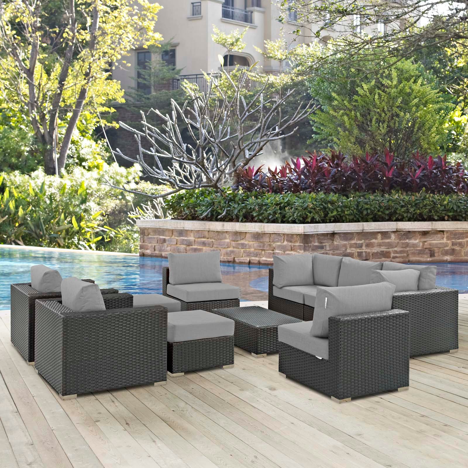 Modway Outdoor Conversation Sets - Sojourn 10 Piece Outdoor Patio Sunbrella Sectional Set Gray