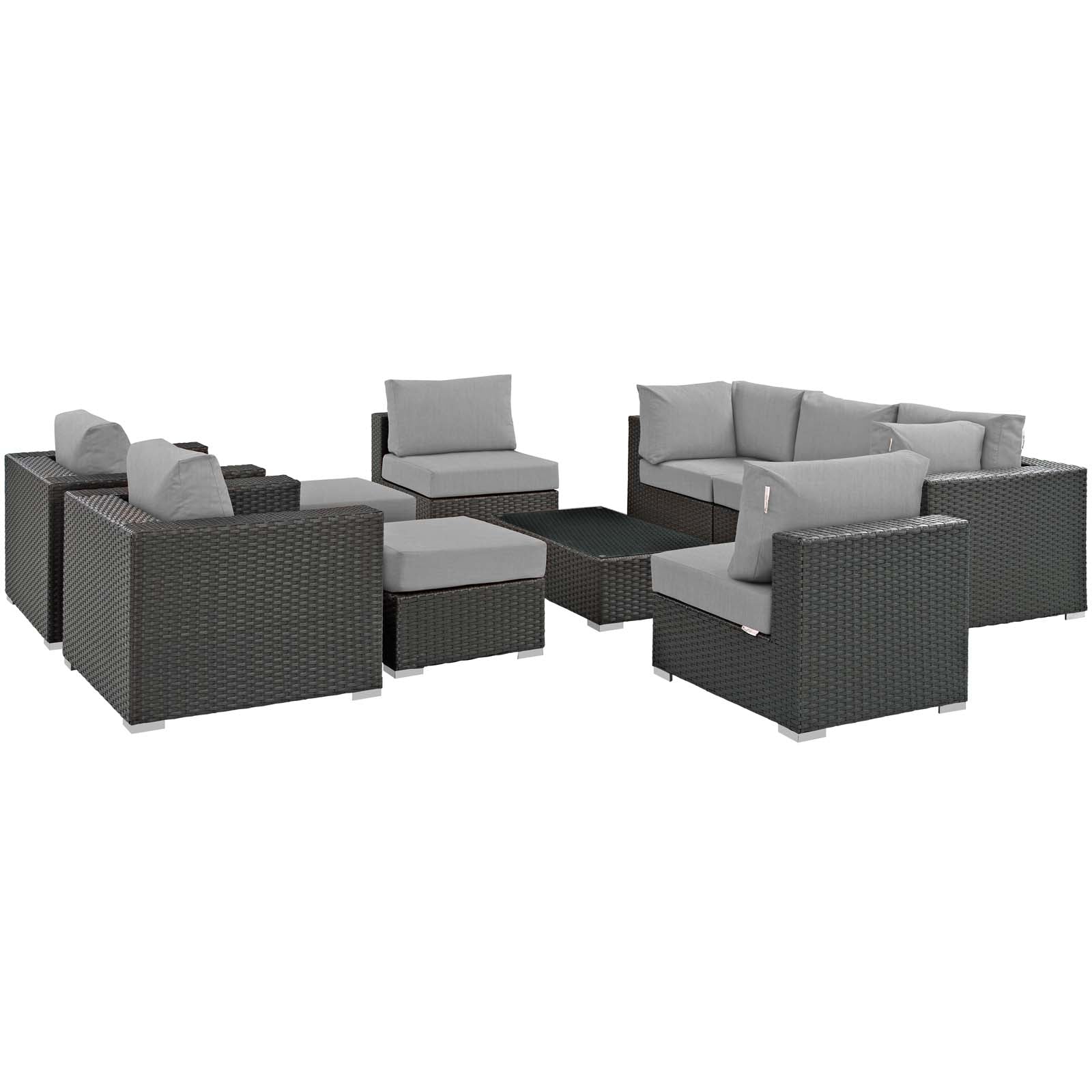 Modway Outdoor Conversation Sets - Sojourn 10 Piece Outdoor Patio Sunbrella Sectional Set Gray