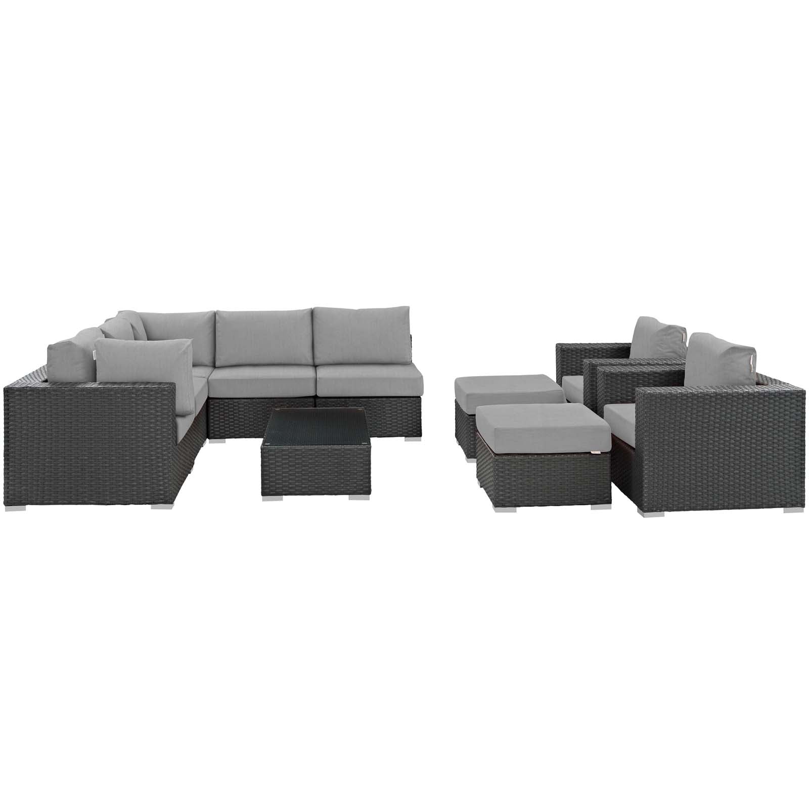 Modway Outdoor Conversation Sets - Sojourn 10 Piece Outdoor Patio Sunbrella Sectional Set Gray