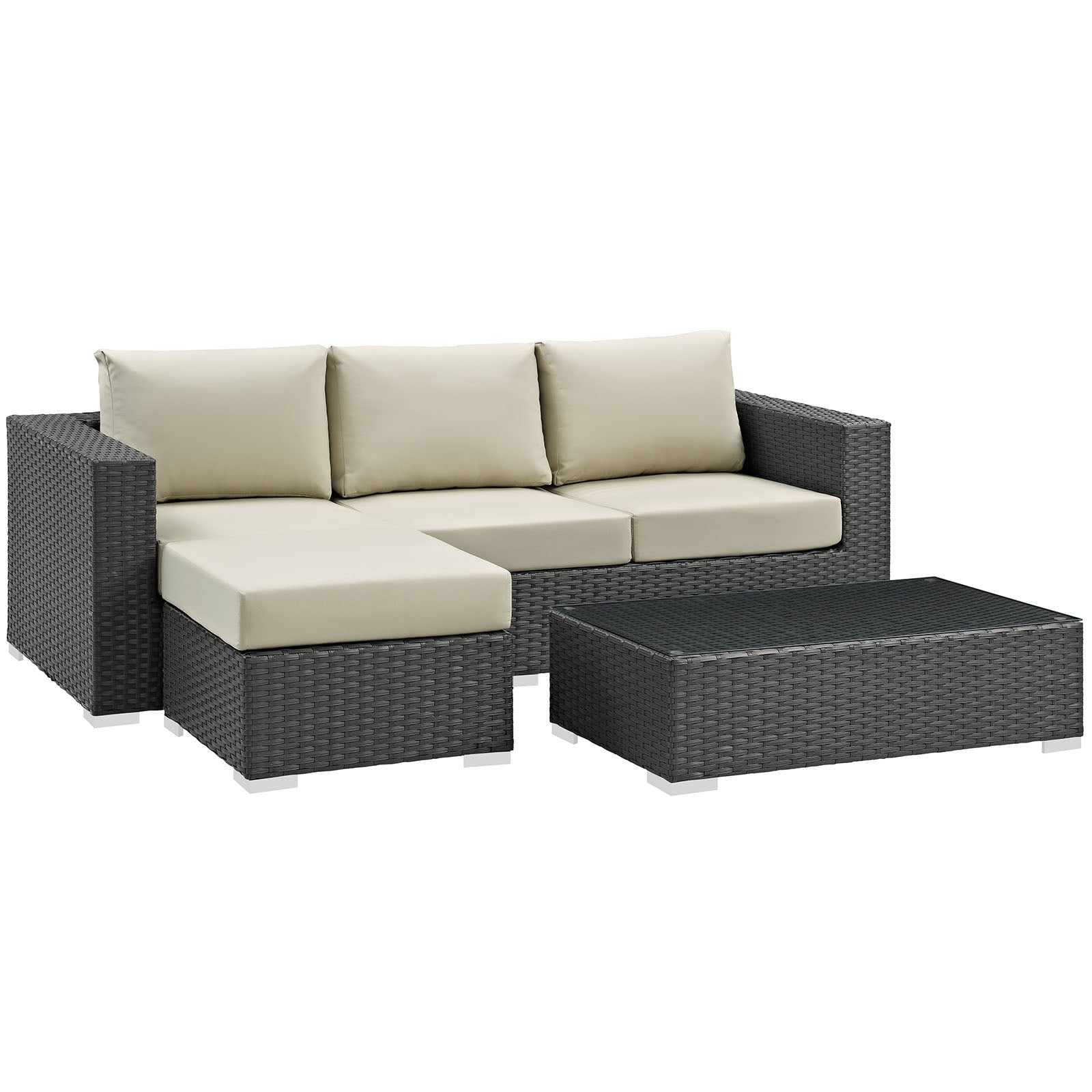 Modway Outdoor Conversation Sets - Sojourn 3 Piece Outdoor Patio Sunbrella Sectional Set Antique Beige